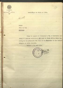 Notas varias del Ministerio de Educación y Justicia correspondiente a los meses julio, agosto y septiembre del año 1934.